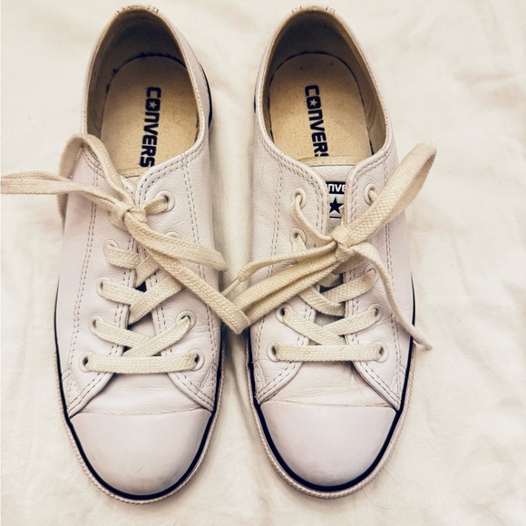 Converse Shoes - Converse White Leather Sneakers Low-Top Lace-Up 6
